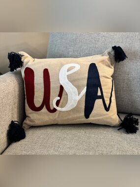 USA Accent Pillow with Tassels - Red White Navy